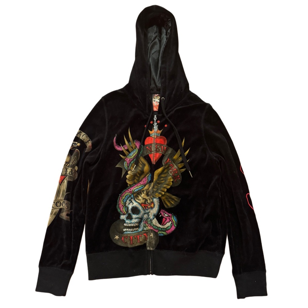 RARE Vintage Ed Hardy Christian Audigier “New York City” Velour Zip-Up